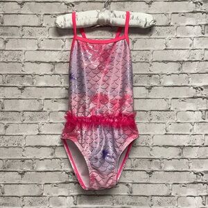 Real Love Mermaid Toddler 3T Swimsuit Pink Purple Shimmer Ruffles 1-Piece